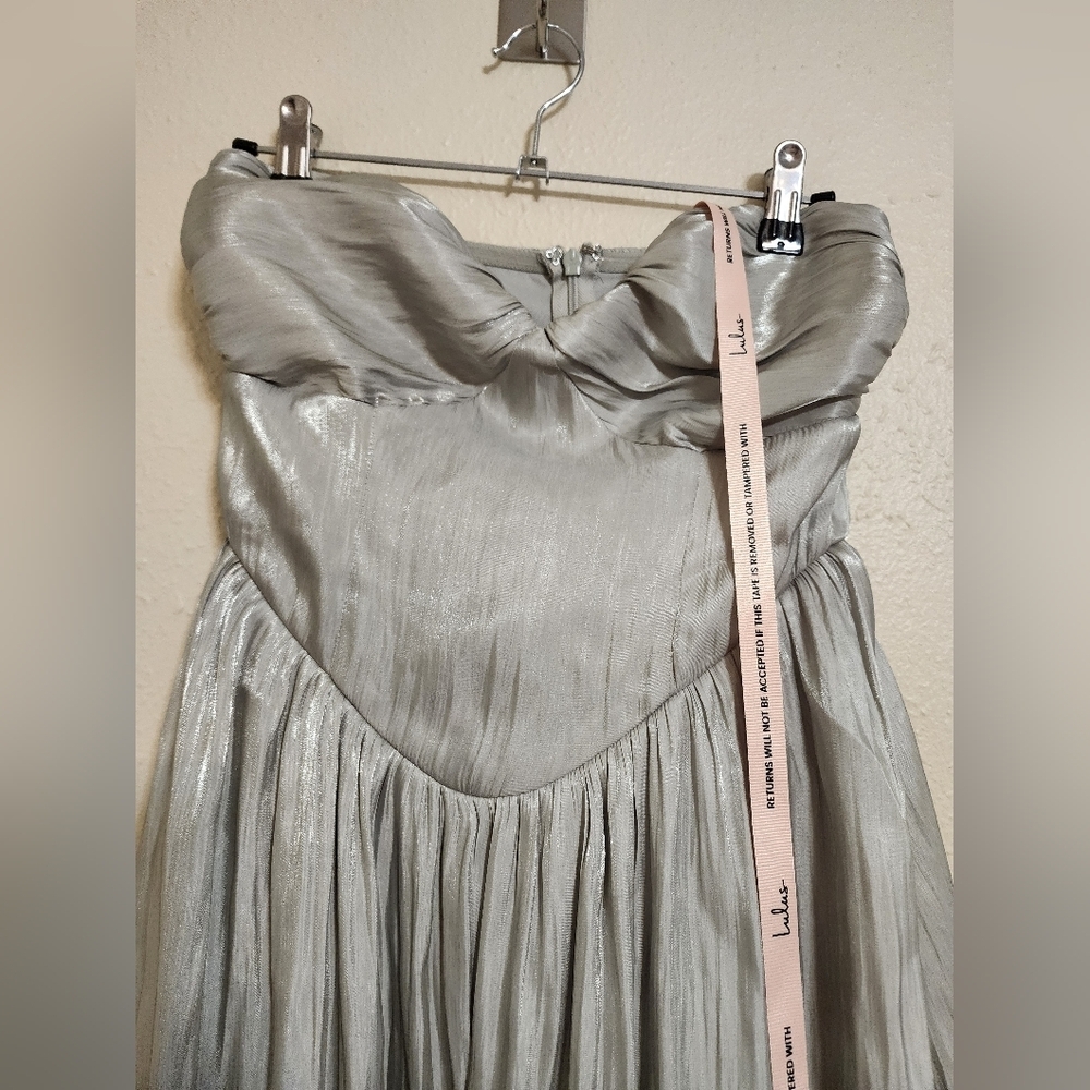 Lulus Kylin Sage Satin Basque Waist Maxi Dress XS Wedding Party Prom Formal - Picture 9 of 10